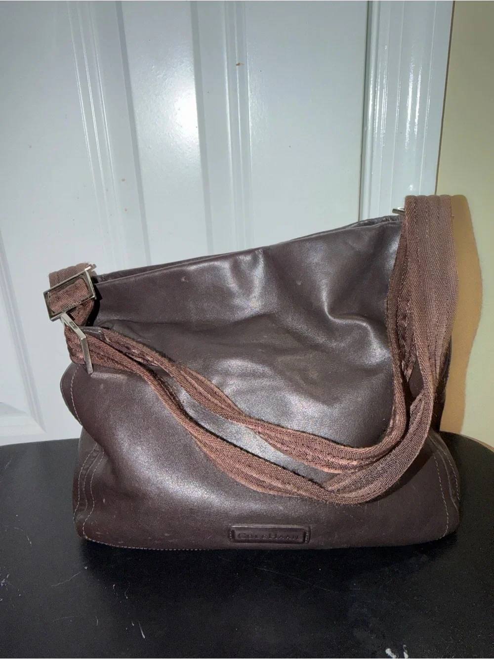 Cole Haan dark Brown Leather Messenger Bag with Adjustable Strap